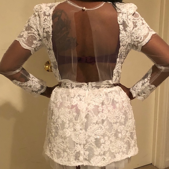 White Lace Mini Beaded Dress - Picture 2 of 5